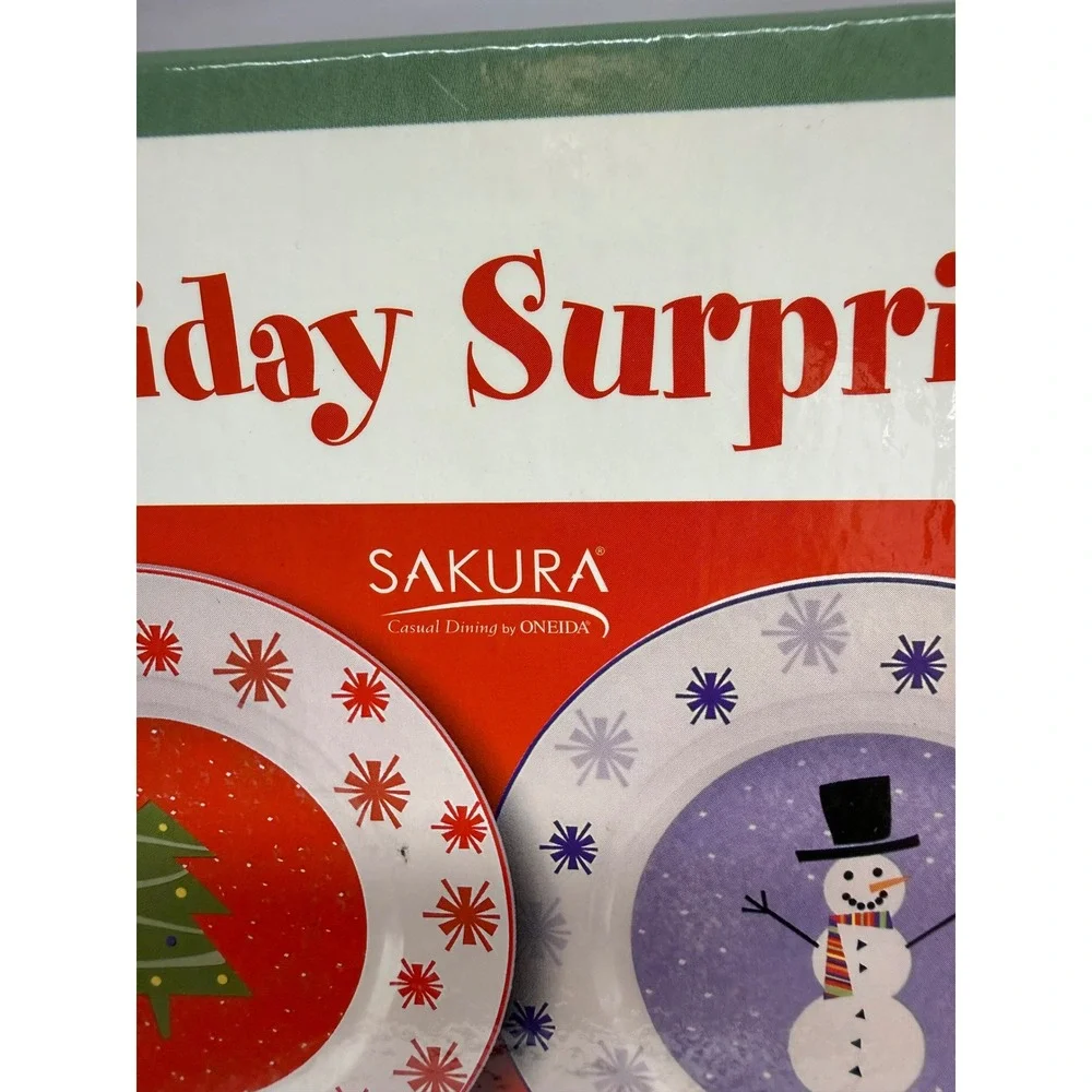 Sakura Holiday Surprise Stoneware Salad Dessert Plates Set of 8 Oneida Christmas